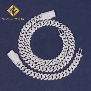 Prêt à expédier Chaîne cubaine en argent 925 plaqué or avec 2 rangées de moissanite de 13 mm, testée au diamant, bijoux fins - Product Image 2