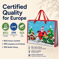 Sacs fourre-tout de Noël personnalisés avec logo, tissés, écologiques, avec poignées en sangle PP, taille moyenne, vente en gros, réutilisables pour les achats de fin d'année, États-Unis