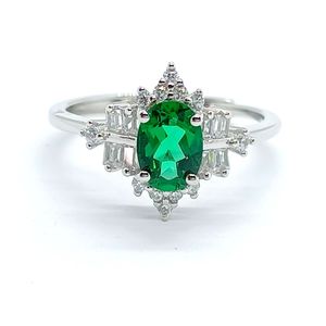 925 <b>silver</b> cultivated <b>emerald</b> <b>ring</b>, high-end jewelry gift - Product Image 3