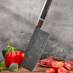 Cuchillo Nakiri de Acero de Damasco con Mango Octogonal de Madera Empalmada y Espaciador Turquesa, Hoja Afilada para Cortar Verduras y Carne - Product Image 2