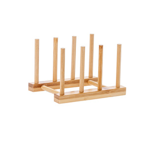 Three Compartment Bamboo Dish <b>Rack</b> For <b>Plates</b> Bowls Kitchen Storage Organizer 3 Tier Wood Stand - Product Image 4