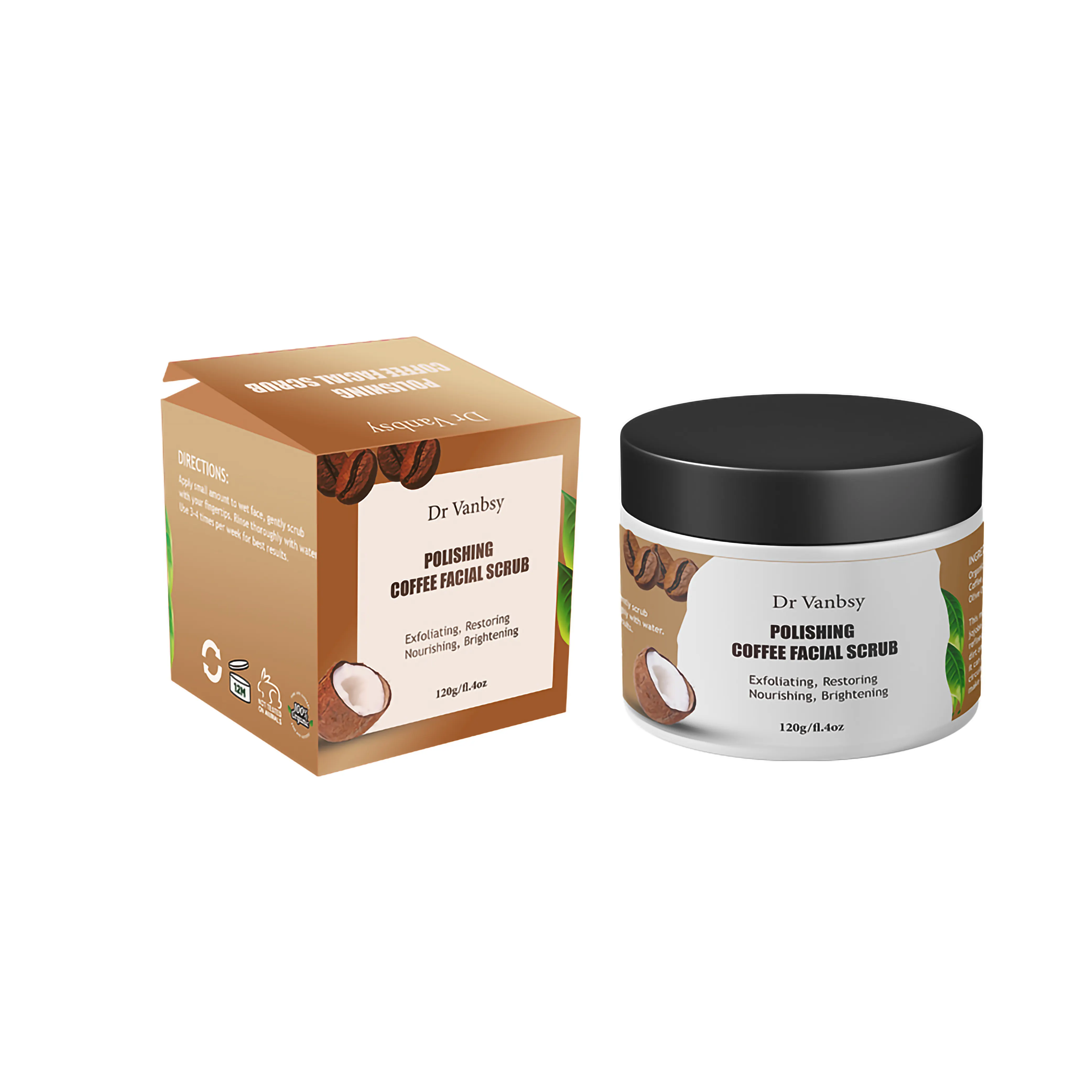 Logotipo personalizado Whitening alisamento Coffee Face Scrub remover células mortas pele cuidados com a pele Melhor Acne Anti Celulite Energiza a pele