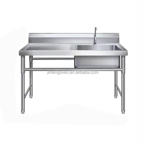 中国工厂价 304 不锈钢双槽厨房水槽 拉丝缎面银色 1.0 毫米厚度 商用 - Product Image 5