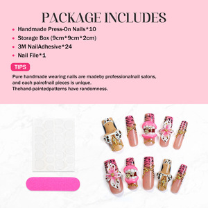<span class=keywords><strong>Ongles</strong></span> artificiels en acrylique de luxe pré-dessinés, longs, carrés, à couverture complète, motif léopard rose, lèvres 3D sexy, à presser - Product Image 5