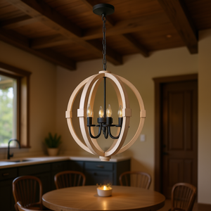 Adjustable 6-<b>Light</b> <b>Wood</b> Chandelier Hanging <b>Light</b> <b>Fixture</b> for Kitchen Dining Room Foyer Entryway - Product Image 2
