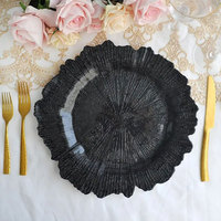 Assiettes de présentation dorées 13 pouces en plastique motif récif pour mariage, assiettes de service dorées pour événements de Noël et décoration de table