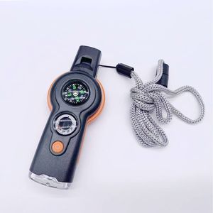 Survival Whistle With Compass Thermometer Led Light Outdoor Camping Emergency Tool Orange Grey Compact Design - Product Image 2