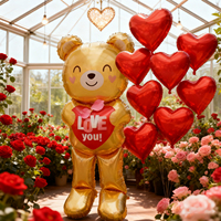 Ensemble de ballons en forme de cœur en feuille d'aluminium de 18 pouces avec motif d'ours amoureux de dessin animé, ballon à hélium pour la Saint-Valentin, anniversaire, mariage, décoration d'anniversaire