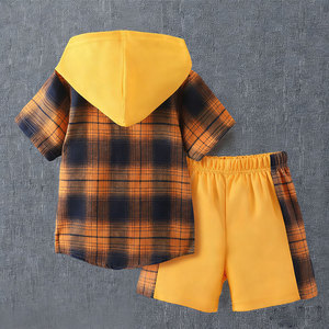 Ensemble de vêtements d'été pour garçon, <span class=keywords><strong>chemise</strong></span> à manches courtes à <span class=keywords><strong>carreaux</strong></span> à capuche + short, 2 pièces, vêtements pour enfants - Product Image 3