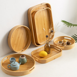 Plateau de service en bambou rectangulaire et rond pour fruits, thé, collations, style simple, utilisation cuisine et salon - Product Image 1