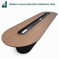 Table de conférence moderne minimaliste de grande taille, écologique, finition placage noyer, prise 3C intégrée, base robuste, mobilier de bureau