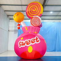 Sac à bonbons de Noël gonflable géant en tissu Oxford résistant à l'eau avec décoration de sucettes pour l'affichage extérieur des centres commerciaux