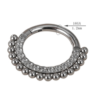 ASTM F136 G23 Titanium Circle Clear Cubic Zircon Outside Beads Hinged Segment Hoop Piercing Earring Nose Nail Piercing Jewelry
