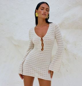 Logotipo personalizado Ventas calientes STOCK Manga larga de punto Mini vestido de las mujeres Vestido de ganchillo Traje de baño Cubrir Ups Túnica de <span class=keywords><strong>playa</strong></span> Caftán - Product Image 2
