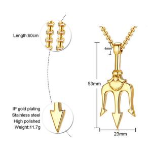 Europe and America <b>Long</b> Charm <b>Necklace</b> Jewelry Stainless Steel Non Tarnish PVD 18K Real Gold Plated Trident <b>Necklace</b> for Men - Product Image 6