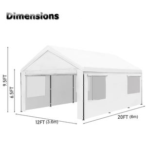 10x20ft Heavy Duty High Snow Load Carport, Abri polyvalent pour auvent de voiture avec parois latérales - Product Image 5