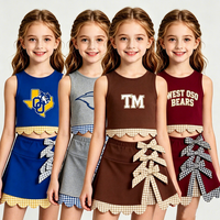 Custom teamlogo meisjes 2-delige outfit, mouwloos cropped tanktop, geruite strikrok set, kinder cheerleading stijl, casual kledingset