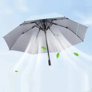 Taşınabilir yaz soğutma fanı şemsiye şarj edilebilir Usb güç banka katlanır şemsiye 27 inç Golf şemsiyesi Fan ile