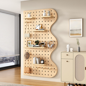 Wooden Pegboard Shelving <b>Unit</b> Wall Mounted Storage Rack For Living Room Office Organizer Multifunctional <b>Display</b> <b>Shelf</b> - Product Image 1