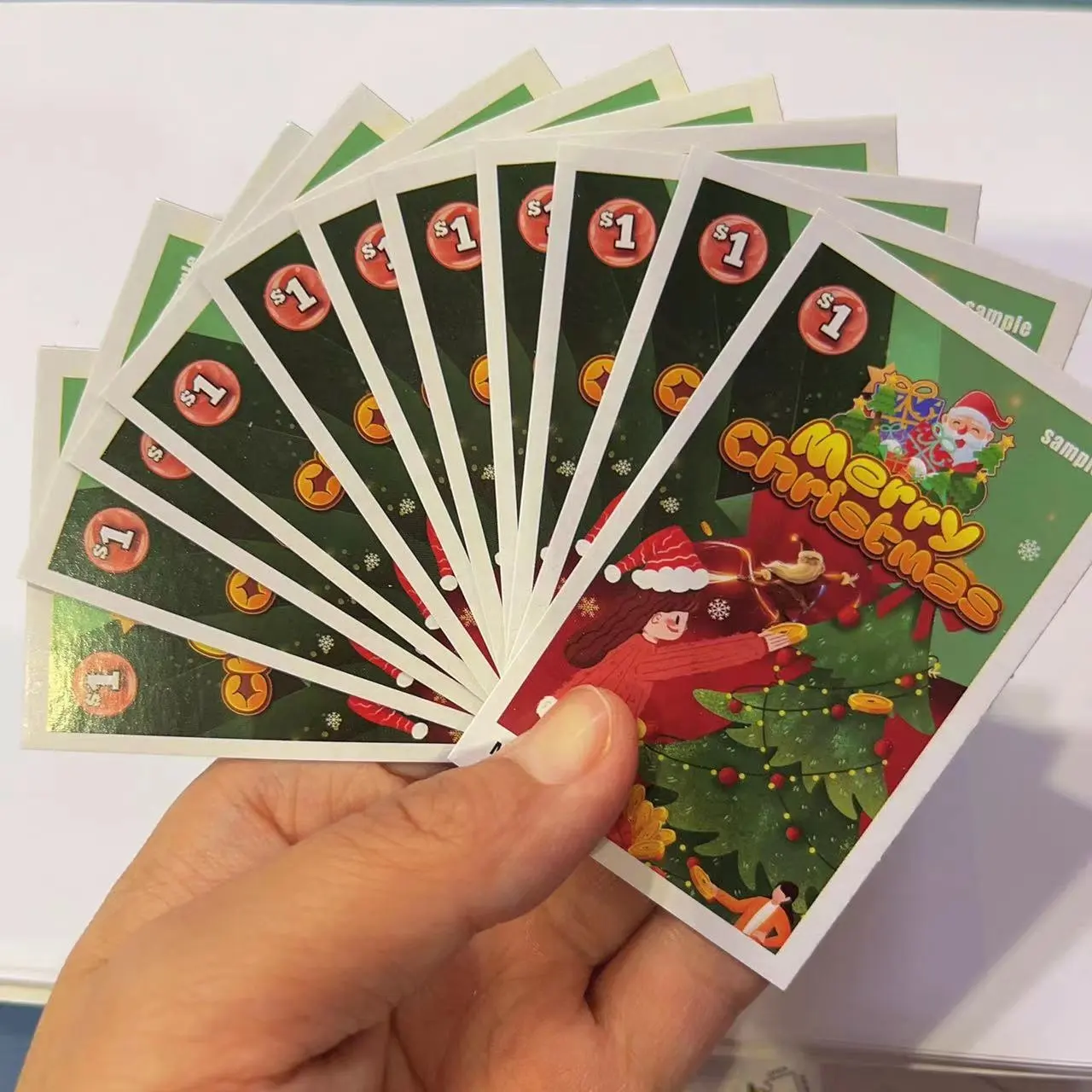 사용자 정의 인쇄 풀 탭 및 브레이크 오픈 도박 복권 티켓 게임 원 탭 크리스마스 테마 티켓 카드