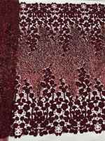 Tissu en maille de cristal avec fleurs en chiffon 3D rouge luxueux et lourd pour robe de couture de réception de mariage