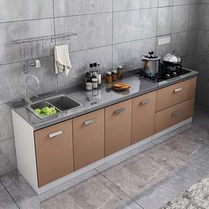 Mueble de Cocina Modular de Diseño Moderno, Juego Completo, Estructura de Acero Inoxidable, Puerta de Vidrio, Bisagras de Mármol, para Apartamento - Product Image 4