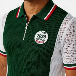 Suéteres Personalizados BSCI/WRAP para Hombre, Estilo Mexicano, Tejido Waffle, <span class=keywords><strong>Jersey</strong></span> de Fútbol de <span class=keywords><strong>Punto</strong></span> Calado, 100% Algodón, Polo de Manga Corta - Product Image 2