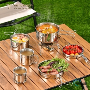 Ensemble de casseroles de camping en acier inoxydable, poli miroir, portable, pliable, 1-2L, design minimaliste - Product Image 4