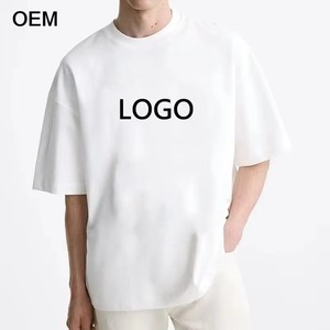 T-shirt ample en coton tricoté uni, qualité luxe, col rond côtelé, épaules tombantes, anti-plis, écoresponsable, hauts décontractés pour hommes - Product Image 1