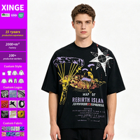 Herren Rebirth Island Fallschirm-Grafik T-Shirt Übergroßes Streetwear-Shirt Individuelles Logo OEM ODM Großhandel