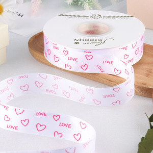 Pita Poliester Motif Hati Hari Valentine 2.5cm untuk Kemasan Buket Bunga atau Pita Kemasan Hadiah - Product Image 2