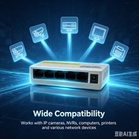 Switch intelligent 5 ports 10/100 Mbps RJ45 avec conception empilable, Plug and Play pour la maison, le bureau et les PME, capacité de commutation 1,0 Gbit/s