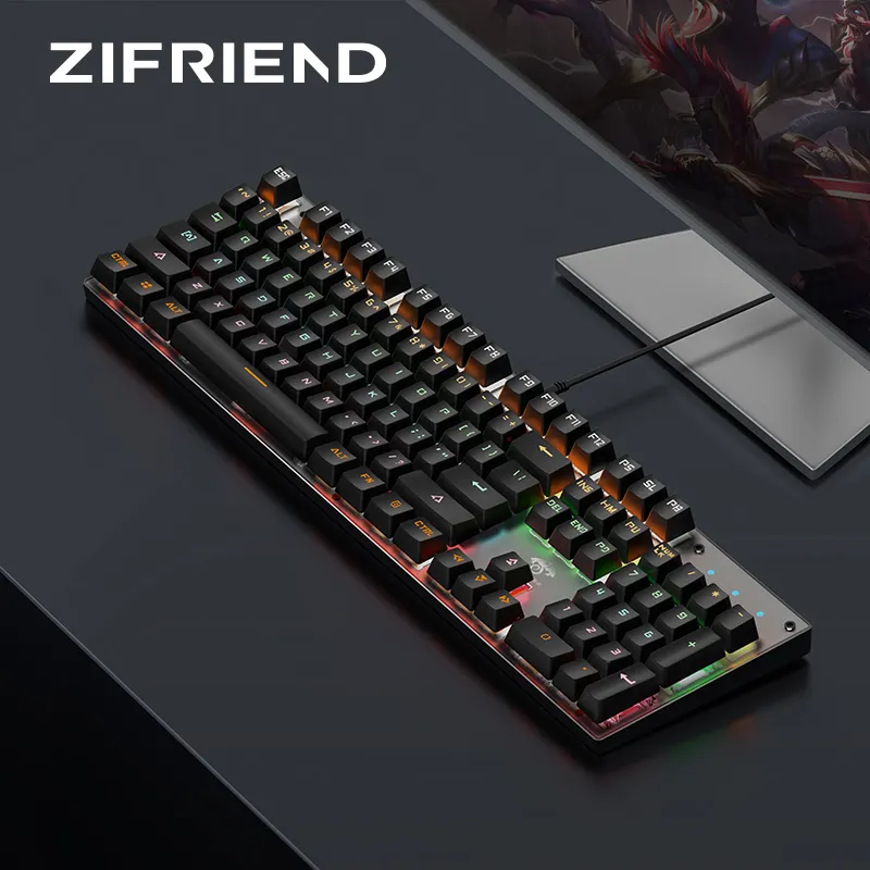 ZF Mechanical Gaming Keyboard 104 Keys Wired With USB RGB Light Blue Switch Keyboard for Home Office PC Computer Gamer