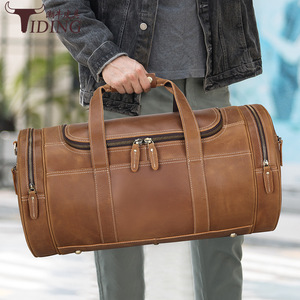 Tiding Men's Genuine Leather Travel <b>Bag</b> <b>20L</b> Brown Casual Gym Duffel <b>Bag</b> - Product Image 1