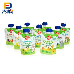 Flexible Custom Printed Fruit Puree Stand Up Plastic Bags Refill Baby Food Beverage Spout Pouch