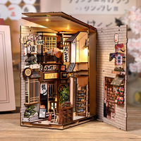 Nuevo Soporte para Libros con Diseño de Gato en la Entrada, Cabaña DIY, Casa en Miniatura Japonesa, Modelo 3D de Madera para Ensamblaje Manual, 23x18x11cm