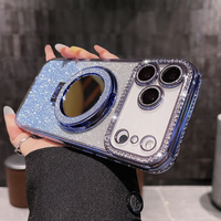 Coque magnétique anti-chute en TPU avec miroir de maquillage à bord strassé et pailleté, très vendue, pour iPhone 18/17/16/15 PROMAX
