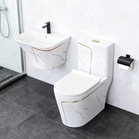 Inodoro de una pieza con sifón y lavabo suspendido de cerámica, estilo moderno, color negro, conjunto de inodoro WC