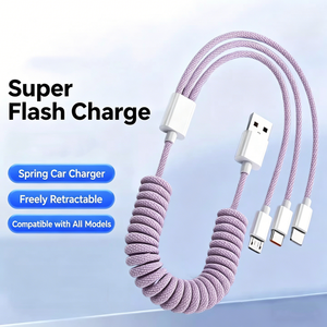 100W 3-in-1 Spring <b>Data</b> <b>Cable</b> 1.5M Universal Fast Charging Retractable USB <b>Cable</b> Car-mounted Flexible Spiral Charging <b>Data</b> <b>Cable</b> - Product Image 6