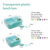 Lonchera Portátil de 2 Niveles con Asa, Contenedor de Alimentos de PP de 1250ml/1650ml para la Escuela