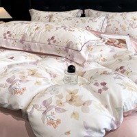 Produsen Grosir Eropa Amerika Set Sprei Empat Potong Motif Bunga Tanaman Cetak, Menyerap Kelembapan, Bernapas