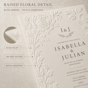 Cartoline di Nozze di Lusso con Motivi Floreali in Rilievo, Bordo a Peonia in Rilievo Cieco, Biglietti Informativi per Matrimonio Personalizzati con Taglio Sagomato - Product Image 2