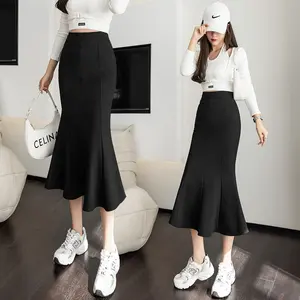 High Quality Fishtail Skirt 2022 Autumn New Korean Adult Girls Black Elegant High Waisted Skirt Long Slim Hip Skirt for Women