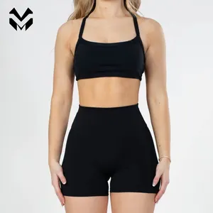 Original Custom Hot Sale Squat proof High Rise V-shape Back Waist Sports Fitness Black Yoga Short for Women