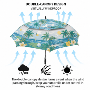 Paraguas de Golf con Estampado Completo de Palmeras Tropicales Hawaianas, Doble Toldo, Resistente al Viento, Paraguas de Golf Grande, Protección Solar y Contra la Lluvia - Product Image 3