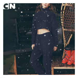 BSCI Certification <b>Sweater</b> Manufacturer Custom Design logo <b>Women</b> Polyester Nylon Casual <b>Cable</b> <b>Knitted</b> 2 Pieces Pants Set <b>Sweater</b> - Product Image 4