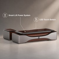 Bureau de direction de luxe en bois de placage naturel avec finition cristal, MDF E1, table de bureau intelligente à hauteur réglable avec armoire latérale intégrée
