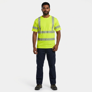 เสื้อยืดทำงานแบบสะท้อนแสงสำหรับผู้ชาย Hi Vis Custom ผ้าฝ้าย 100% พร้อมแถบสะท้อนแสง ความปลอดภัยสูง - Product Image 1