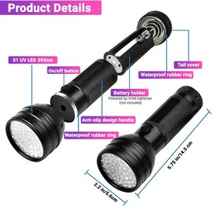 Lampe <span class=keywords><strong>de</strong></span> poche UV lumière noire, 51 LED 395 nM détecteur <span class=keywords><strong>de</strong></span> lumière noire ultraviolette <span class=keywords><strong>pour</strong></span> urine <span class=keywords><strong>de</strong></span> chien, taches d'animaux et punaises <span class=keywords><strong>de</strong></span> <span class=keywords><strong>lit</strong></span> - Product Image 2