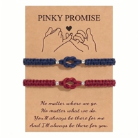 Vente en gros de bracelets de promesse rose en acier inoxydable avec perles et cordon en nylon tressé, lot de 2, cadeau assorti pour couple